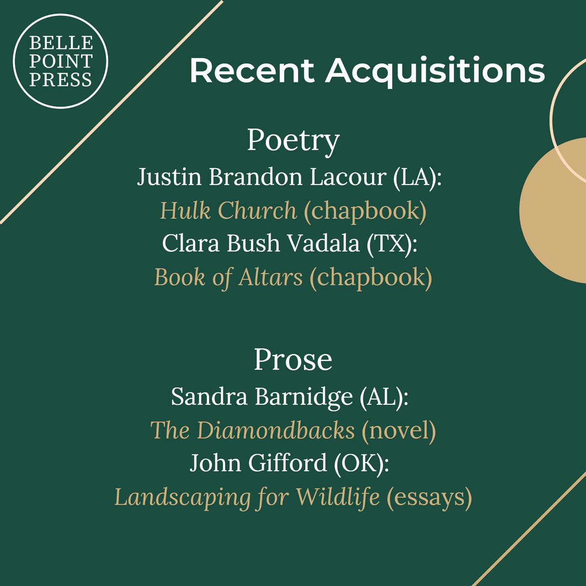 As we work through sonnet submissions, we also want to celebrate some other recent acquisitions. We're looking forward to sharing these poetry chapbooks and prose books! Thanks to @TrampolinePoet1, @doctorVpoetry, @SKBarnidge, and John Gifford for trusting us with their work!