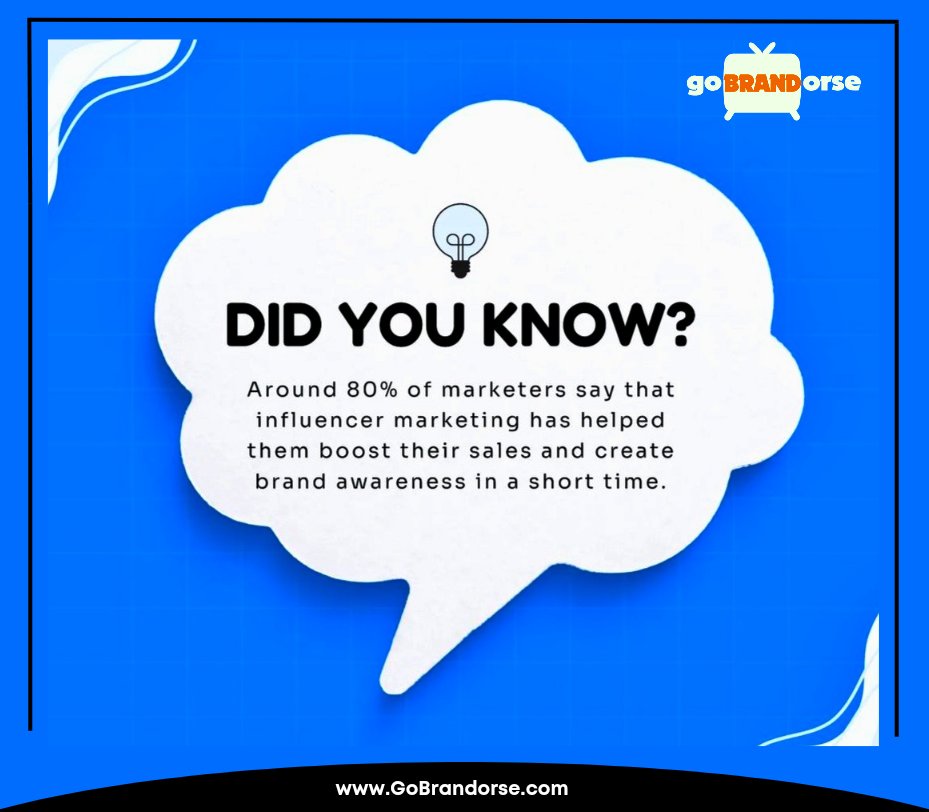 Do You Know?💡

'Around 80% of marketers say that influencer marketing has helped them boost their sales and create brand awareness in a short time.'
.
.

#gobrandorse #influencermarketing #brandpromoter #brandstrategy #marketingstrategy #marketingdigital #viralmarketing