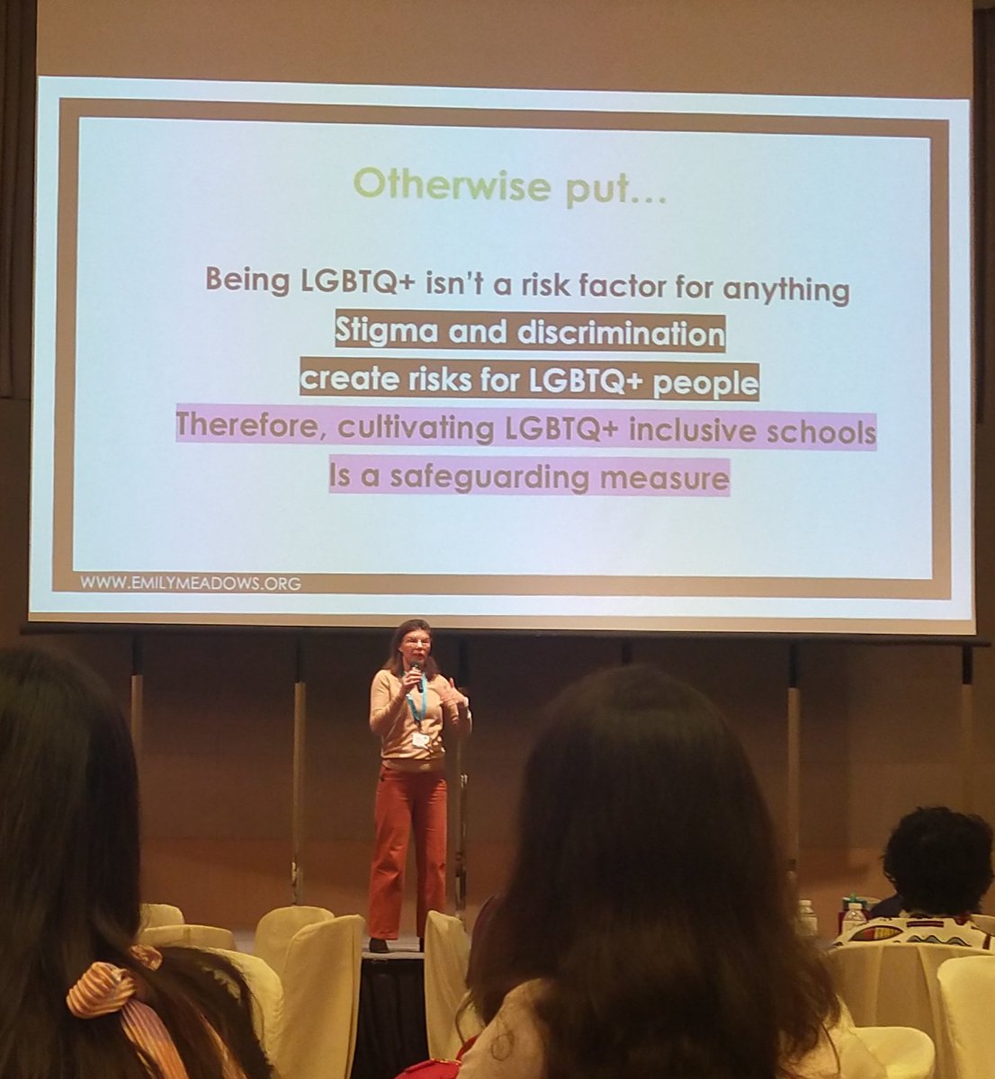 TanyaTck's tweet photo. "Being LGBTQ+ isn't a risk factor for anything. Stigma and discrimination create risks for LGBTQ+ people. Therefore, cultivating inclusive schools is a safeguarding measure."

- Great content from @emilymeadowsorg at ISCA today.

#ISCAbelonging
#ISCAhybridconference https://t.co/wNKDEukyu3