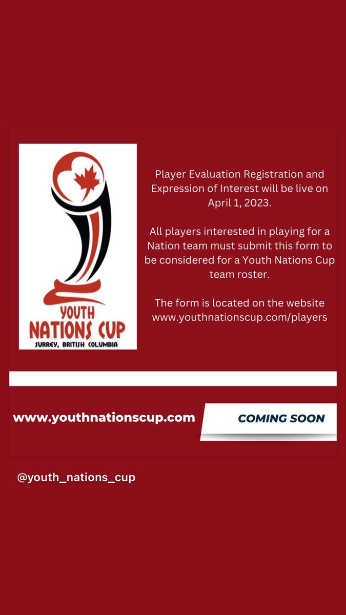 nations_youth's tweet photo. It’s HERE! Player Expressions of Interest will be live APRIL 1, 2023! Visit the website for more: https://t.co/PiJf4QCqjG #ync2023 #ync https://t.co/tZ56qo8J9r