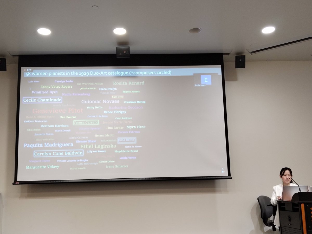 NatashaLoges's tweet photo. Joyce Tang on gender, repertoire and piano rolls. A word cloud of women collaborative pianists for Duo-Art. #WomenAtThePiano. https://t.co/dPWM6N98NX