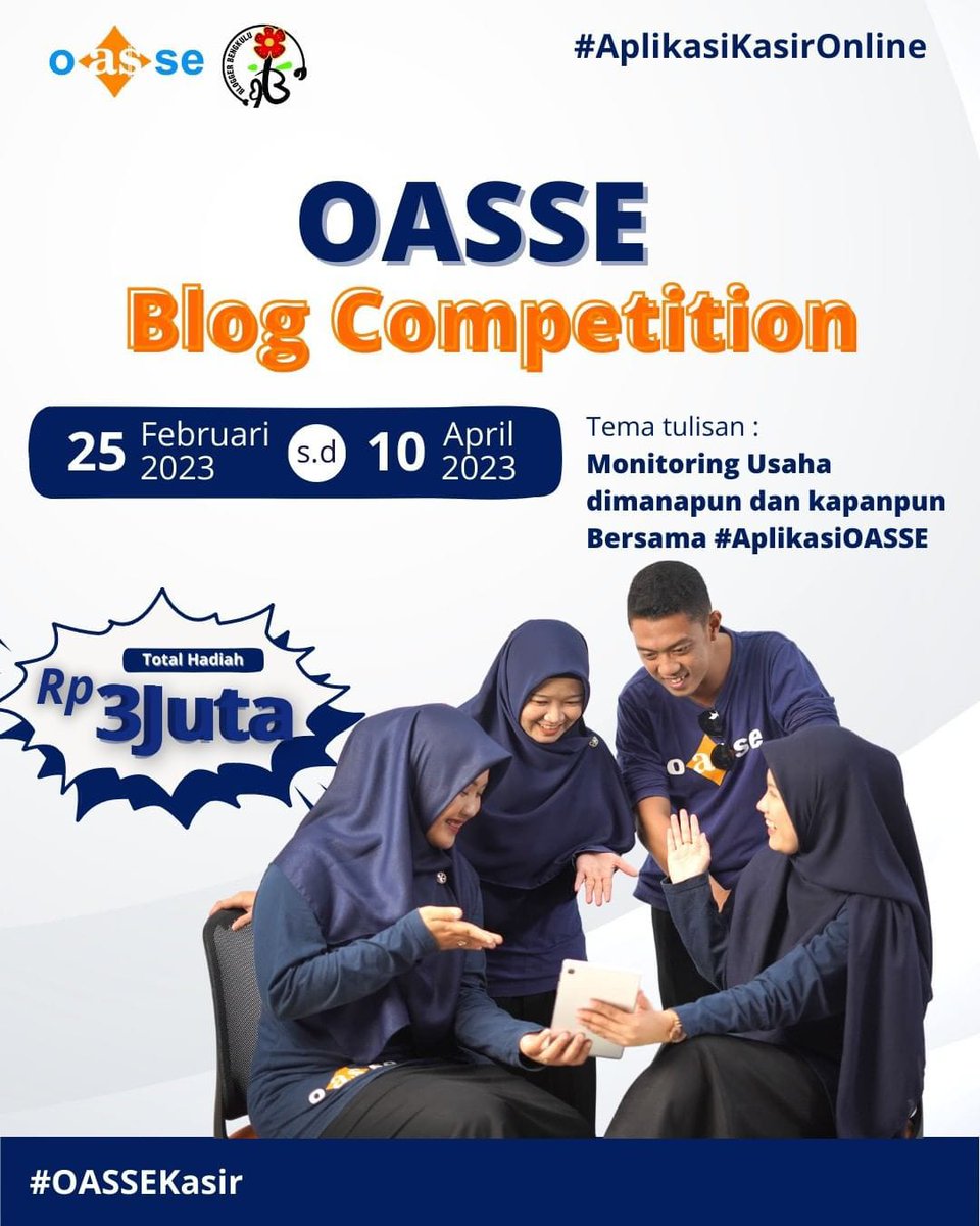 ConnectingMama's tweet photo. Hallo MOms, ikutan Blog Competition yuk! Kali ini seputar "Monitoring usaha dimanapun dan kapanpun bersama #aplikasiOASSE".
Kamu bisa menulis berdasarkan hasil pengalaman, hasil riset, dan ide kreatif sesuai tema yang dilombakan. https://t.co/dOVUeldpMM