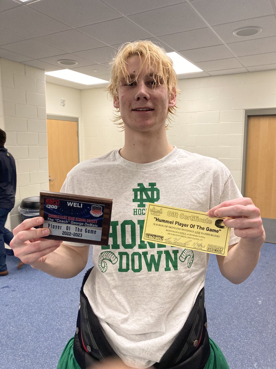 TheCoachWELI's tweet photo. Connor Crowley, ND(WH) High School, made 22 saves, in a 5-1 win over New Canaan, in the CIAC State Hockey Tournament Division 1 Semifinals https://t.co/cxNbIbhQYu