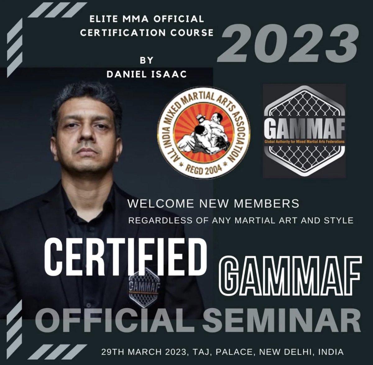 Get ready for the GAMMAF referee judge training &amp; certification seminar in New Delhi India on March 29th at the Taj Palace Hotel 🙌🏻
.
See you all there 💪🏻🥊
.
#Aimmaa #Gammaf