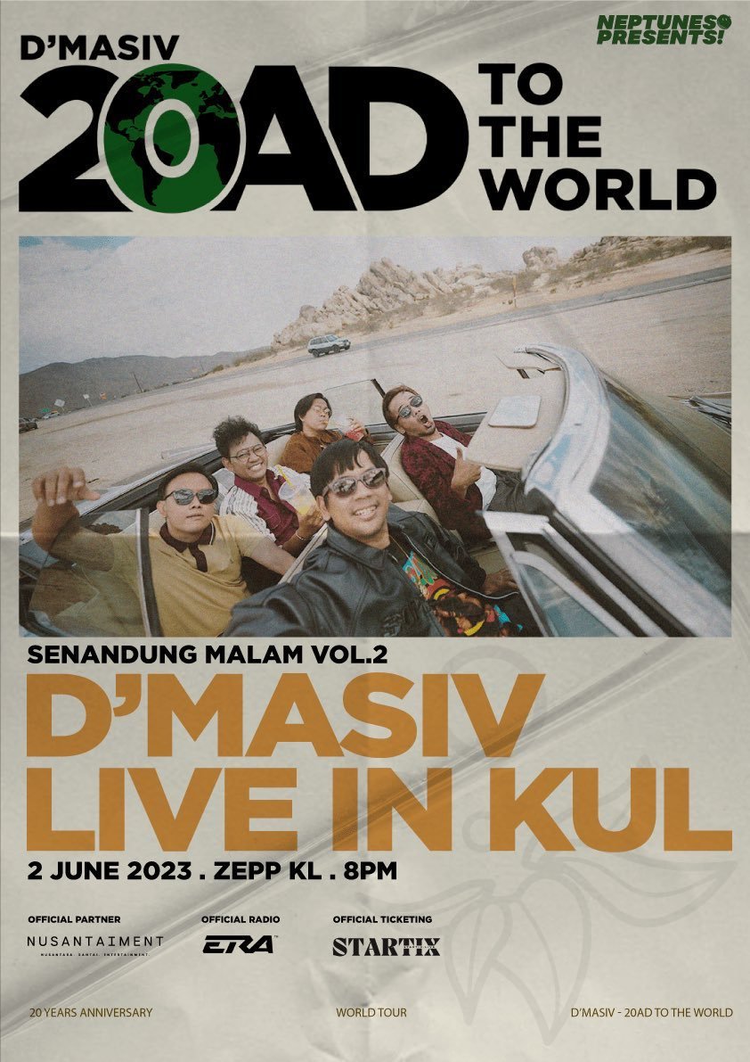 fakamera's tweet photo. HELP RT] Ticketing Service for D’MASIV 20AD TO THE WORLD TOUR - LIVE IN KL

😘Limited slot 
😘Trusted
😘Experience in many concert ticketing.
 
DM me if you're interested 
Thank you ☺️

#senandungmalam #dmasiv #dmasiv20adtotheworld #masivers https://t.co/SNFLD9cgM6