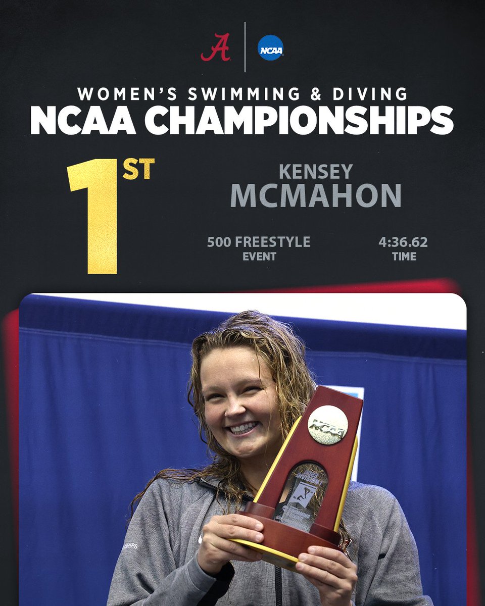 𝑵𝑨𝑻𝑰𝑶𝑵𝑨𝑳 𝑪𝑯𝑨𝑴𝑷𝑰𝑶𝑵

Kensey McMahon lowers her own school record to take the national title in the 500 Free!

#RollTide | #BamaSpeed