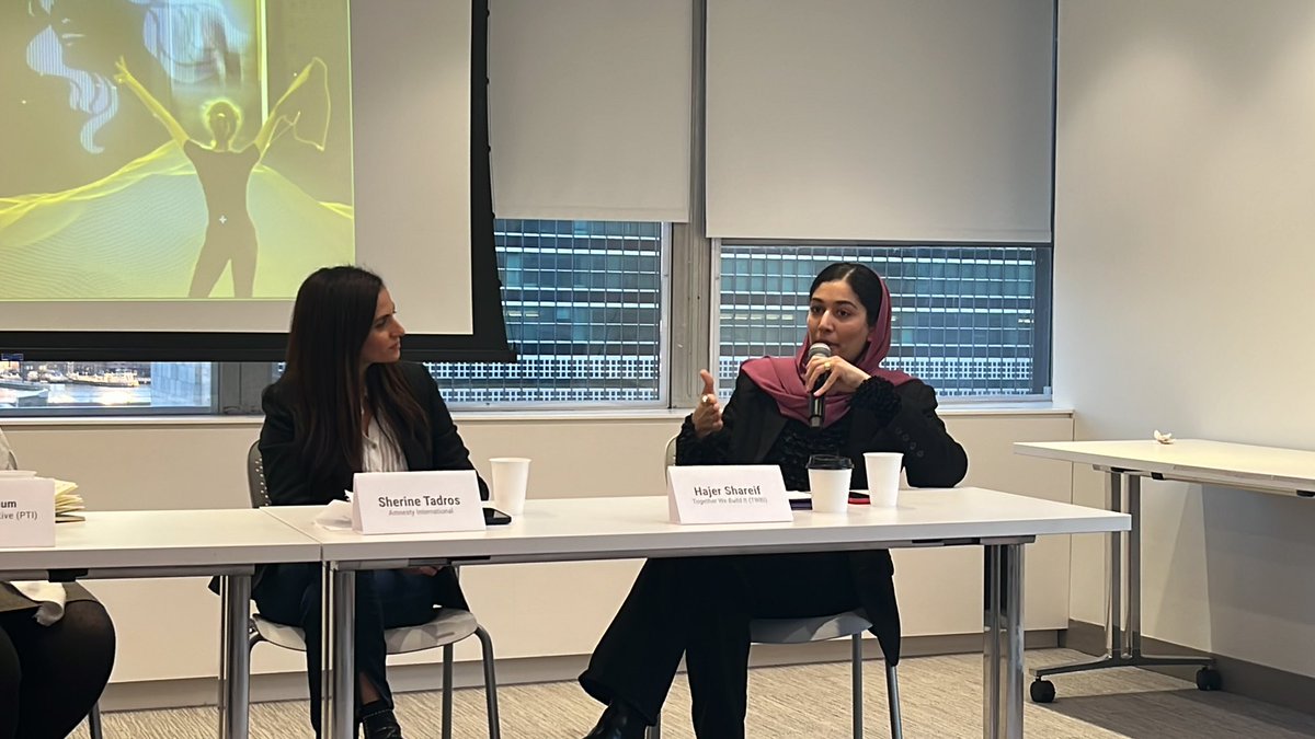 WILPF's tweet photo. — @hajershareif reflects on digital spaces during the #ArabSpring: “The digital space allowed us to dream about the possibility of [a change] happening … It meant you can express yourself and your political views.” #WILPFatCSW67 @TWBI_org #CSW67 https://t.co/Qy6Jq3x4yf