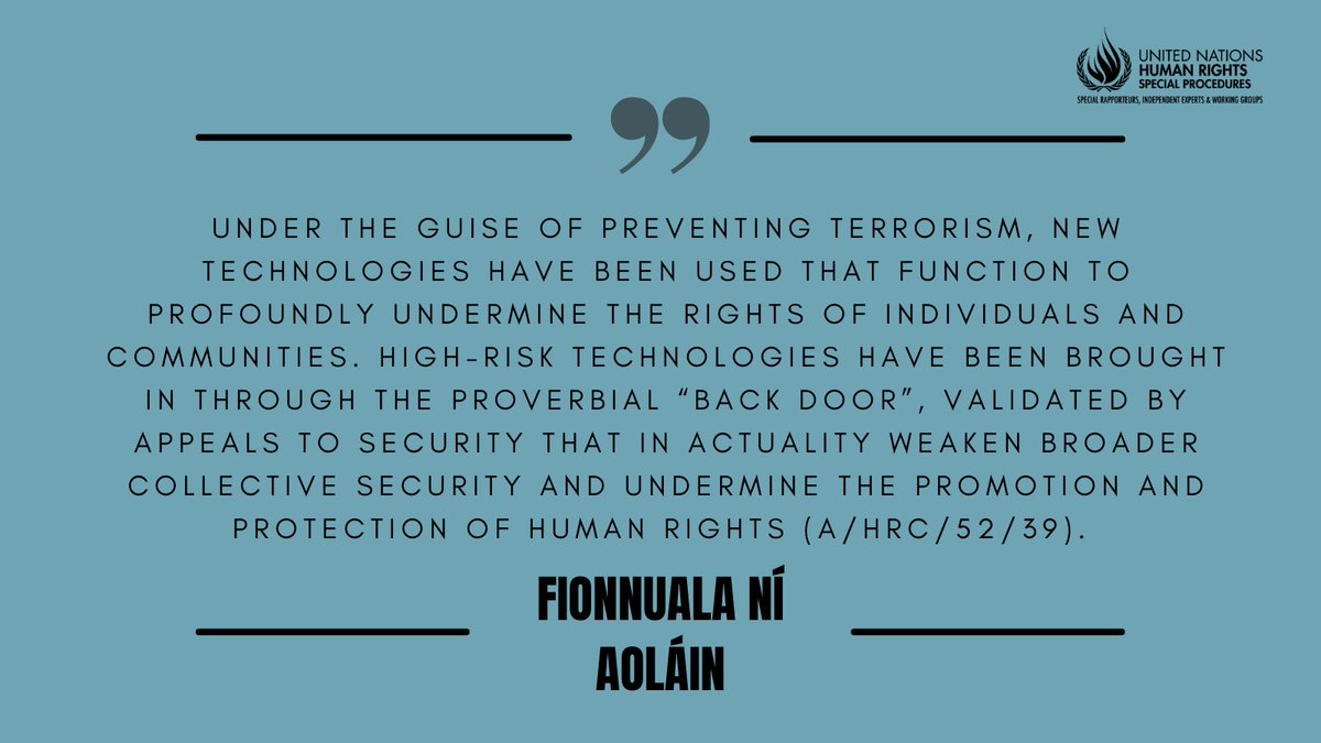The #UNSRCT highlights 3 troubling trends in use of new technologies in #CT: ➡️Use of terrorism as a policy rationale to adopt high-risk technologies; ➡️Superficial, inconsistent human rights analysis & practice; ➡️Moves from an initial exception to normalizing general use.