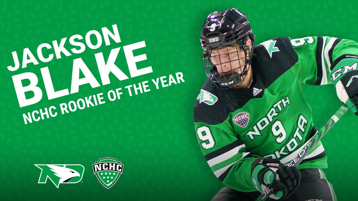 UNDmhockey's tweet photo. Like there was any doubt! Congrats to the @TheNCHC top freshman scorer Jackson Blake on being named NCHC Rookie of the Year! 

#UNDproud | #LGH https://t.co/y2fssxMnEn