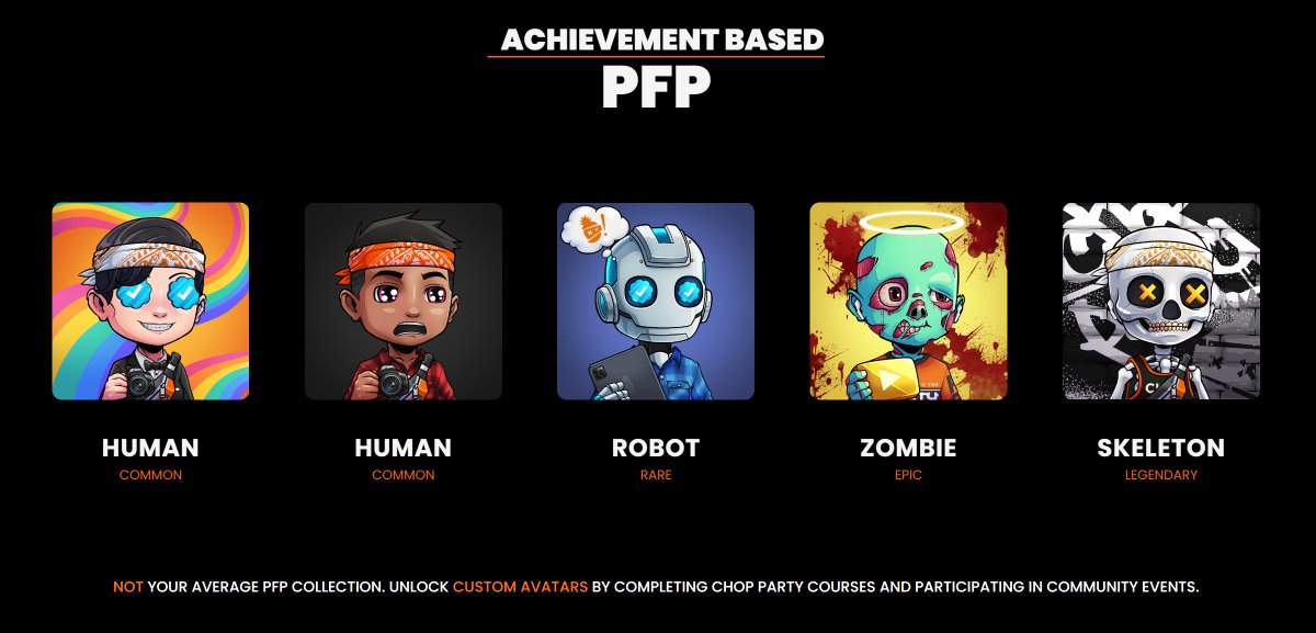 choppartynft's tweet photo. ACHIEVEMENT BASED PFPs 👀🔥

🌴 350+ Total Traits.
🍍Fully customizable.
🎉Airdropped to holders. https://t.co/IbKF10aq5h