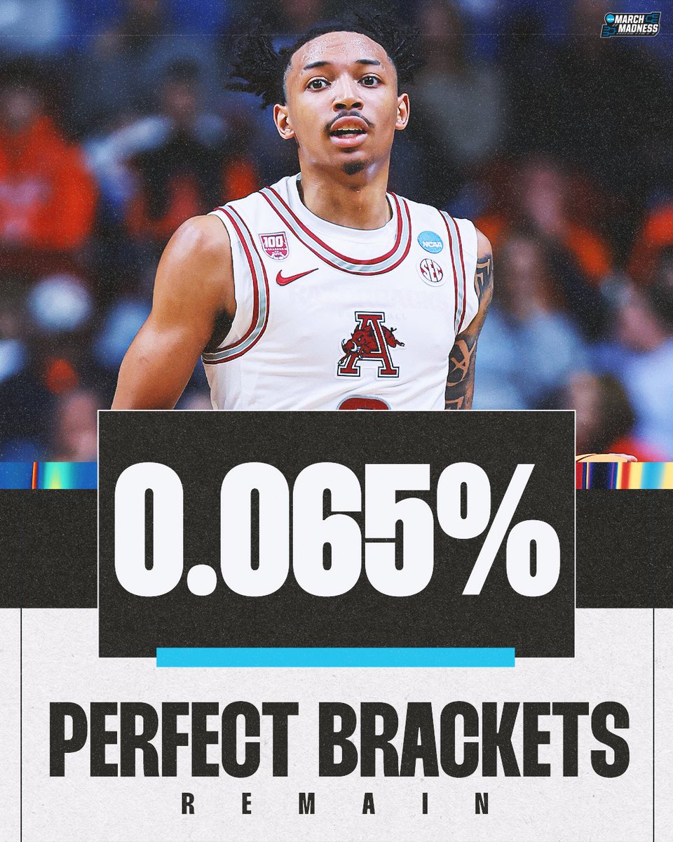 MarchMadnessMBB's tweet photo. The number of perfect brackets gets smaller and smaller... 👀

#MarchMadness https://t.co/3LTP9raPf1