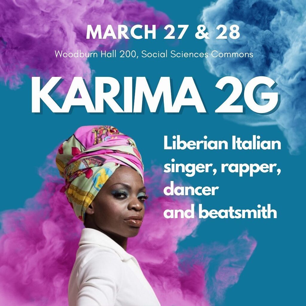 The Italian Program at IU is happy to invite you to these very special virtual conversations with the artist Karima 2G ✨ Swipe left to see the program!

Join us on March 27th and 28th in person (Woodburn Hall 200) or on Zoom: iu.zoom.us/j/86966959557. 

… instagr.am/p/Cp3Zw_ePwn7/