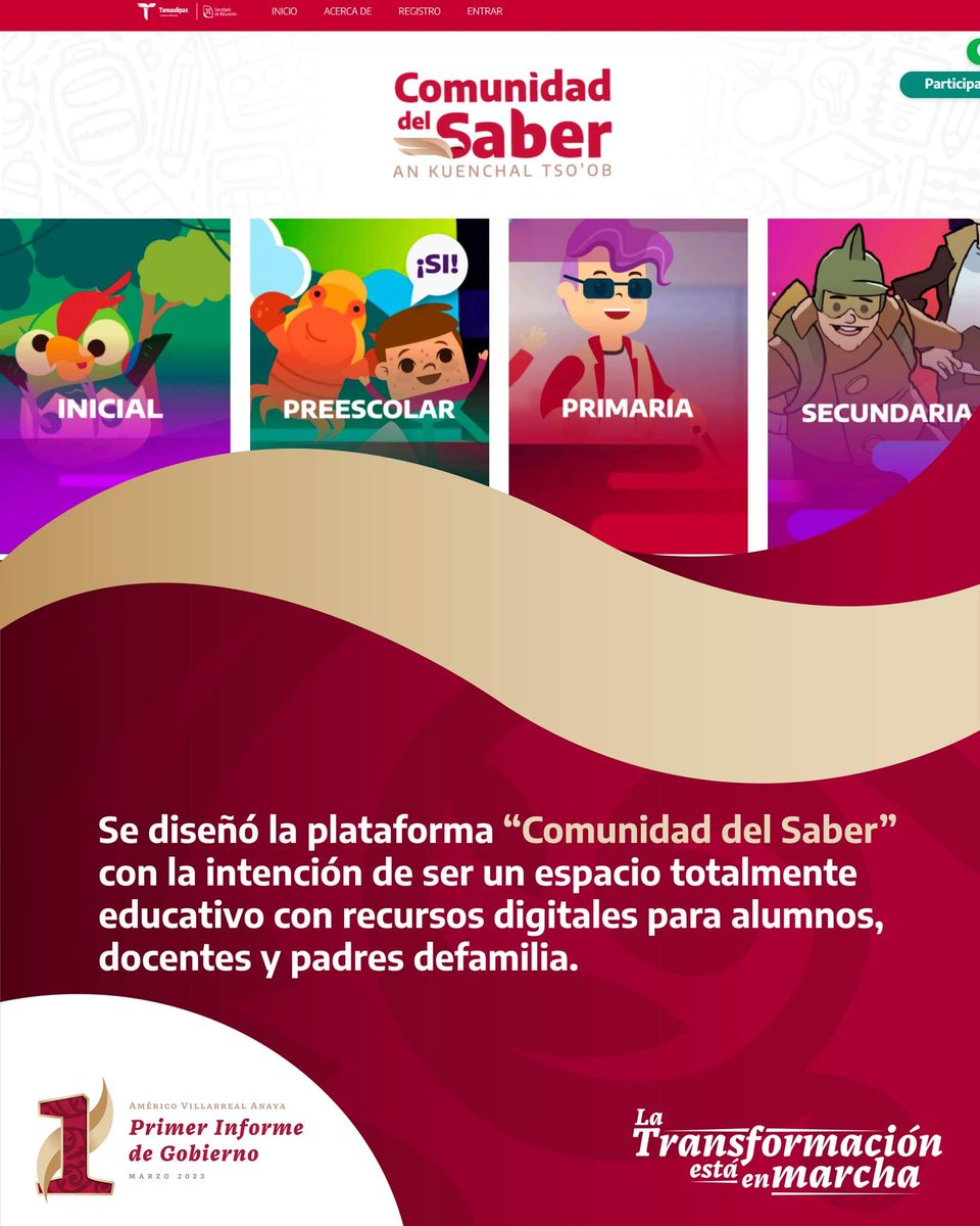 Se diseñó la plataforma "Comunidad del Saber" con la intención de ser un espacio totalmente educativo con recursos digitales para alumnos, docentes y padres de familia.

#Educación #Tamaulipas #LaTransformaciónEstáEnMarcha #TamaulipasSeTransforma