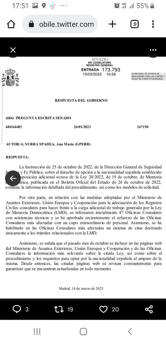 LeyMemoria's tweet photo. He leído una preguntas encomiables de @anasurra que dibuja los problemas para el acceso a la nacionalidad por la LMD y una respuesta evasiva de @M_Presidencia ... De locos.
No aceptar la realidad es tapar los injustificable.
Ya pónganle corazón en España al acceso a la ley
@PSOE https://t.co/Sp57qZlyoi