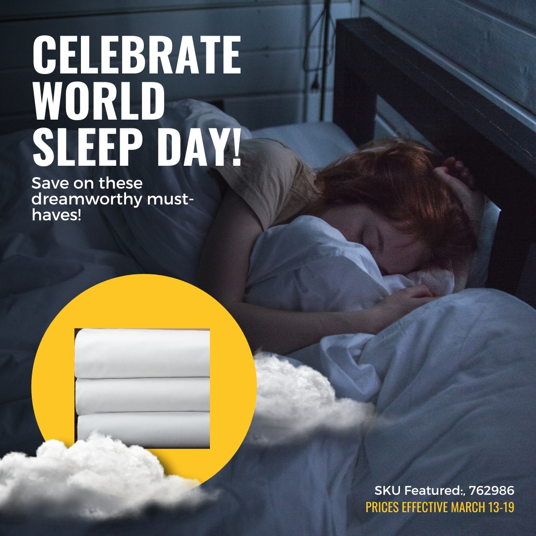 Celebrate World Sleep Day early with these dreamworthy savings on pillows and linens! Promotion effective March 13-19, 2023. 

Shop now: bit.ly/hdssleepday

#worldsleepday #sleep #sleepday #bed #guest #sheets #guestsupplies #bedding #topofbed #pillow #hospitality #hotel