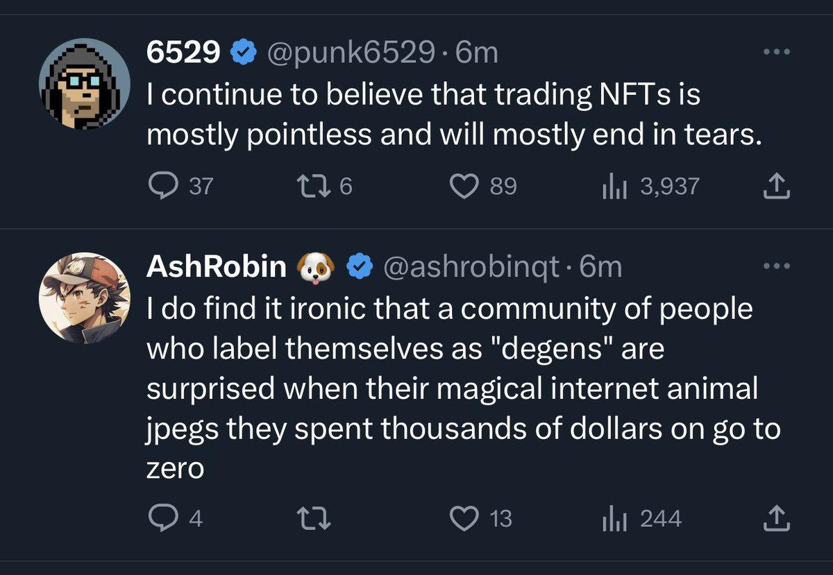 Everything you need to know about NFTs rn in 2 tweets 

Courtesy of <a href="/punk6529/">6529</a> &amp; <a href="/ashrobin/"></a>