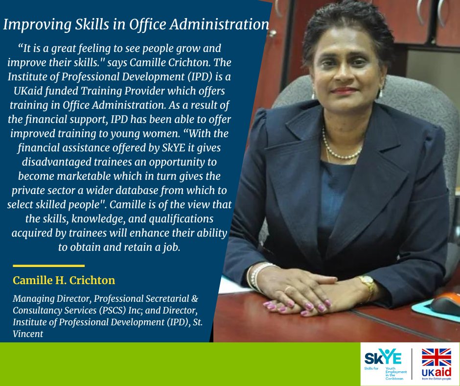 Trainings supported by SkYE Caribbean are securing the livelihoods of young women and men, building capacity of training institutions and creating opportunities for sustainable economic growth.

Visit our website for the full story on Camille Crichton skyecaribbean.com/2021/11/02/imp…