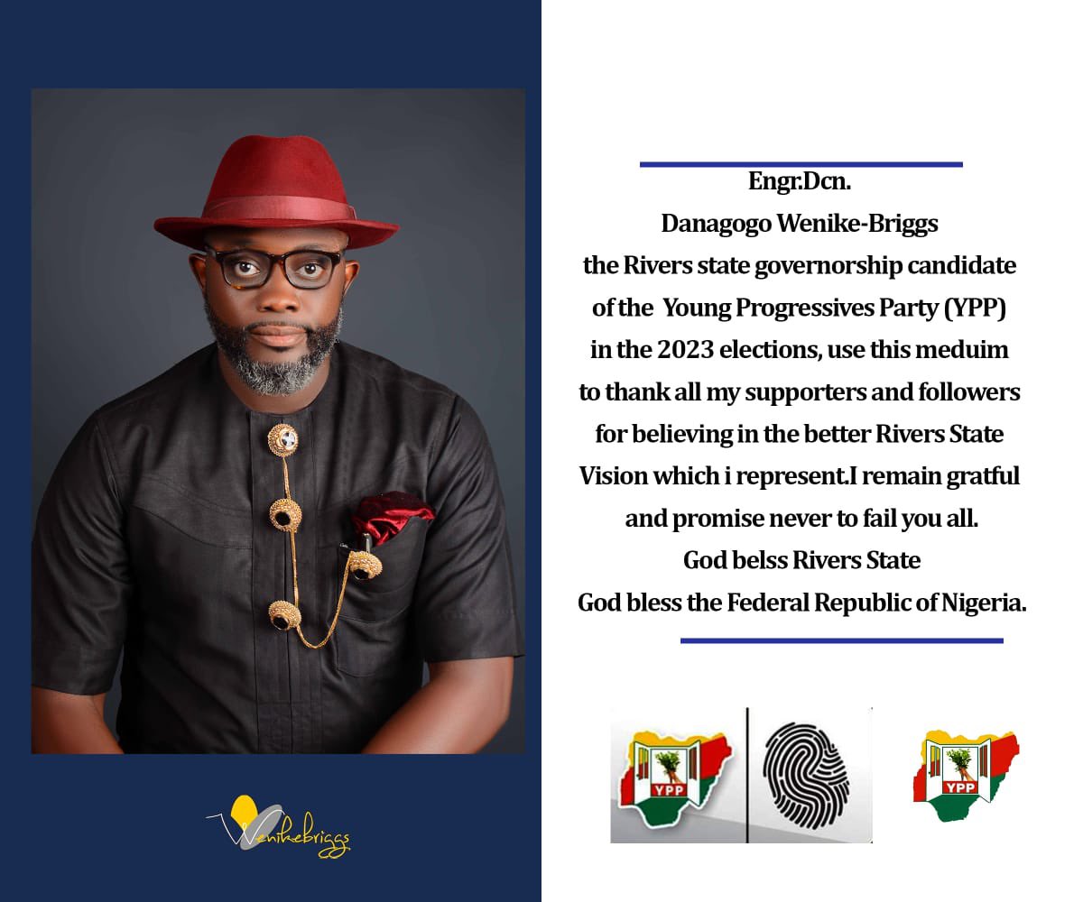DanagogoWB's tweet photo. #Danagogowenikebriggs
#ForABetterTomorrow
#Youngprogressiveparty
#capableandreliable
#servicetothepeople
#youthgovernor
#votewisely
#gubernatorialelection
#Riversstatepolitics
#March18th2023 https://t.co/HYW49wofoV