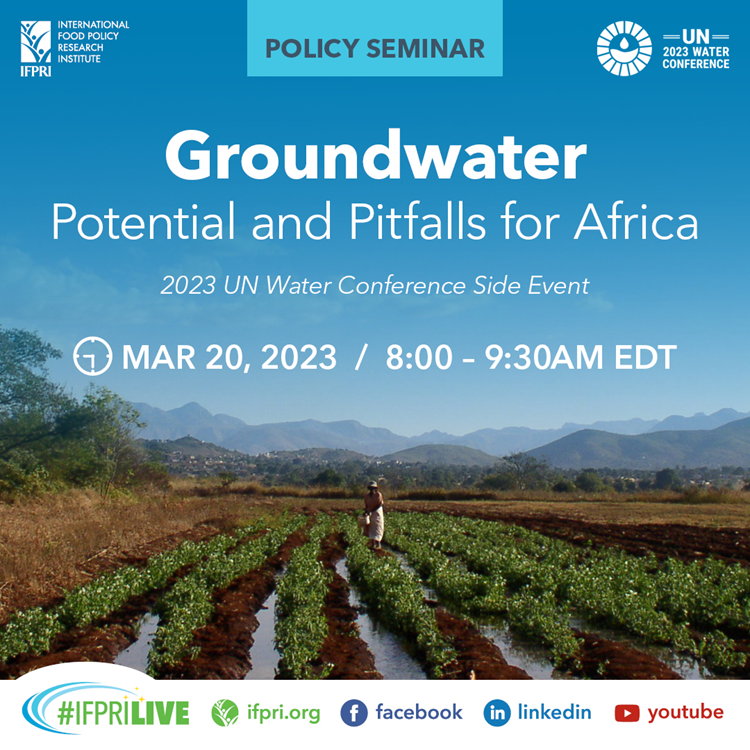 IFPRI's tweet photo. 📅 Mar. 20🕗8AM EDT

📌 #Groundwater: Potential &amp; Pitfalls for #Africa 

🤝2023 @UN #Water Conference Side Event 

💬 @DrMbaziira @hagareldidi @NdourNiokhor @Ruth_Meinzen_D @ClaudiaRingler 

🎟️ https://t.co/ADMqqH4Fj7 

@CGIAR @UN_Water @amcowafrica @min_waterUg @_AfricanUnion https://t.co/1hMSCfHWnT