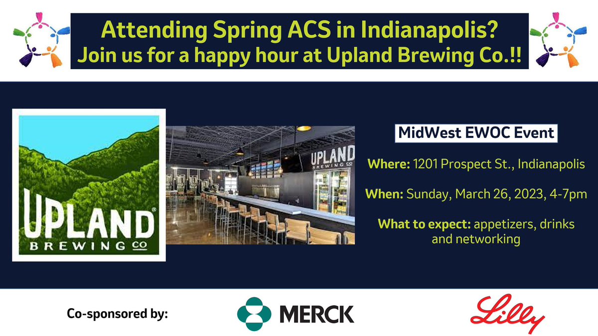 asymtmm's tweet photo. Updated location! Coming to Indianapolis for #ACSSpring2023?  We hope you’ll join @MidWestEWOC and @ACSorganic for a networking event/happy hour before our symposium celebrating Diversity in Organic Chemistry!  @meghanamanda_16 @Rej21161 https://t.co/UHq8qMynqs