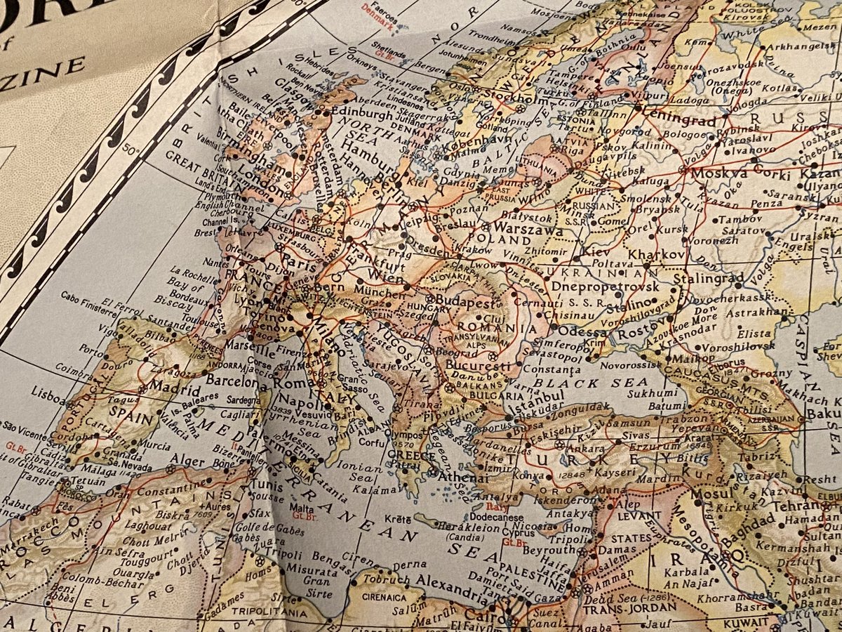 ColinofCa's tweet image. Found this map from 1941 at my local bookstore. The changes you can see by comparing before and after the war are incredible. #map #oldmap #worldwar2 #history #historicmap #NationalGeographic @NatGeo