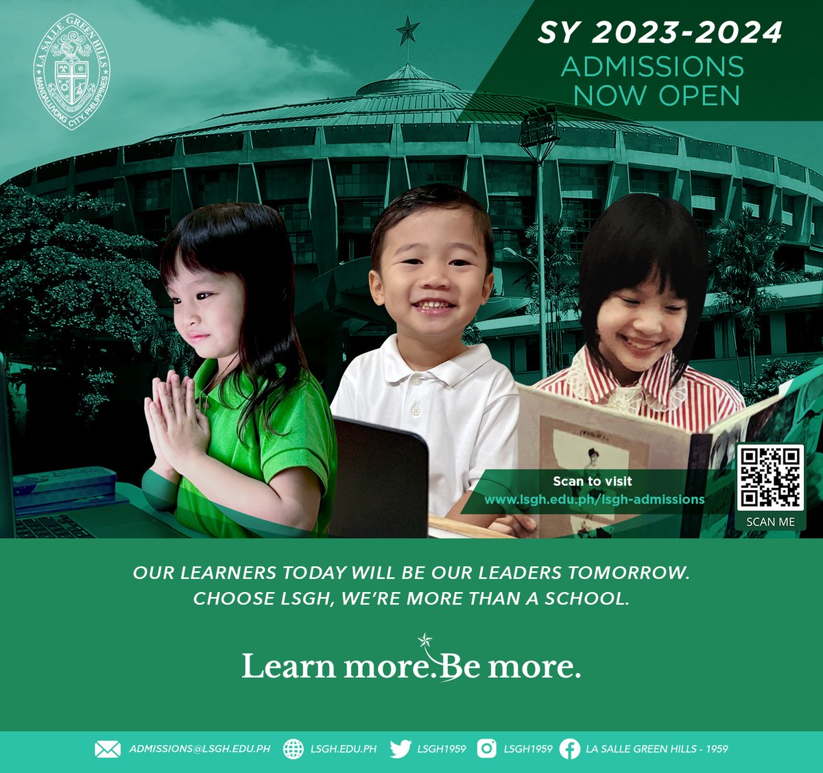lsgh1959's tweet photo. Learn more, be more!
Apply at La Salle Green Hills for SY 2023-2024. 
Application for Pre-Nursery, Nursery, Kinder and Gr. 1 - 11 is ongoing. Visit https://t.co/FCvnV701qD for application procedure/requirements.

#ChooseLSGH
#LSGHInclusive
#LSGHxDLSUConnectEd https://t.co/o3SJmEk8x3