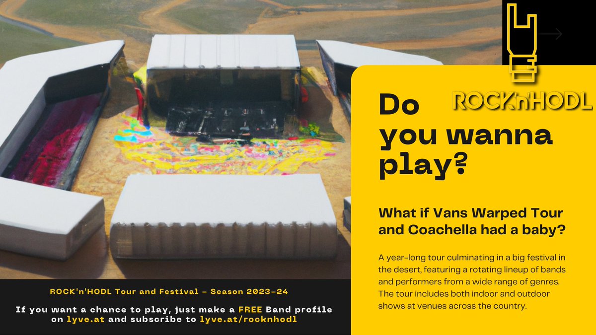 #Music #Artist ? Have a #Band ? 
What if #WarpedTour and #Coachella had a baby?

It's your chance to be booked for the 2023-24 Season, get FREE Band profile on lyve.at and subscribe to lyve.at/rocknhodl