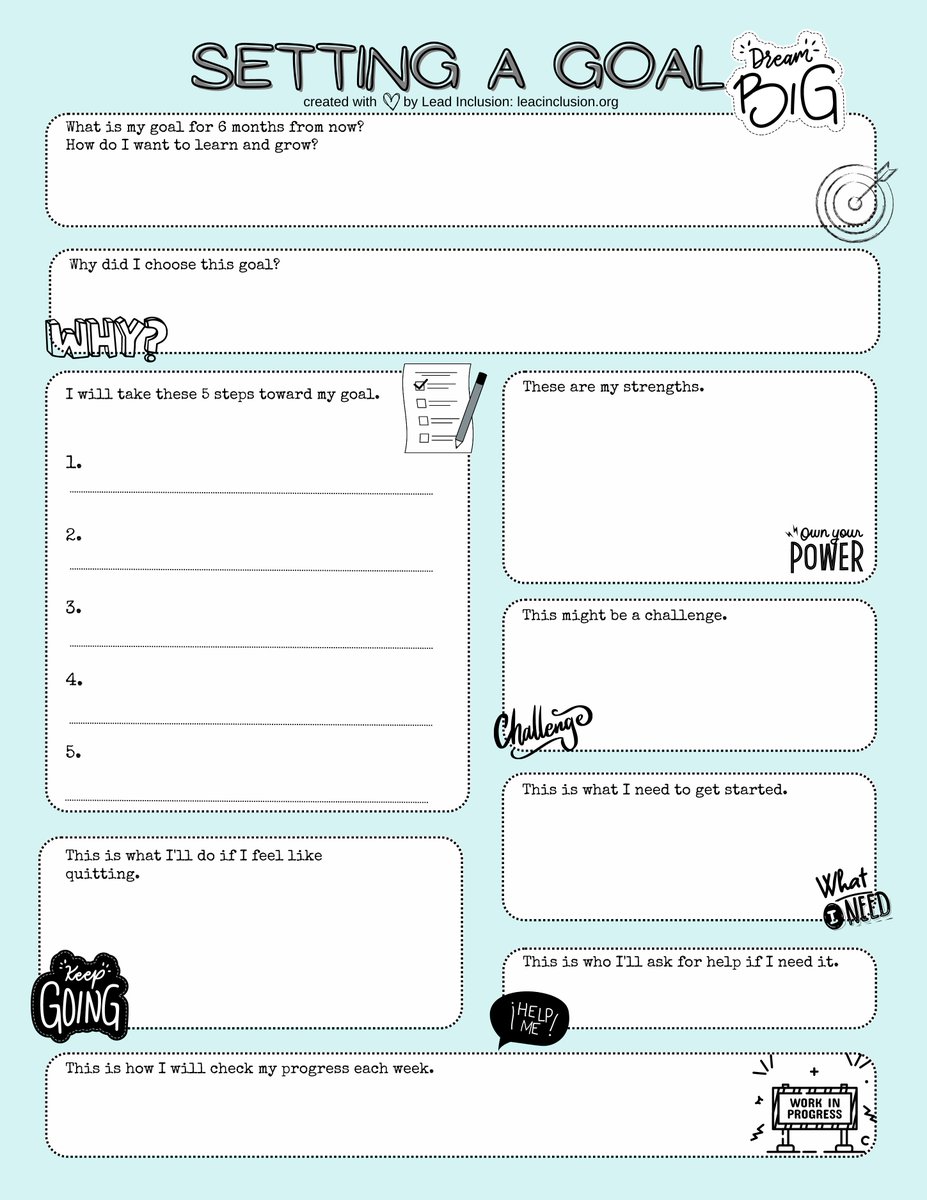 Students who set their own goals and get regular feedback on progress have higher levels of  achievement in general, beyond only the goals they set (Hattie, 2009; Henderlong, et al., 2007). Here is a student goal setting sheet. Feel free to use. #LeadInclusion #education #edchat
