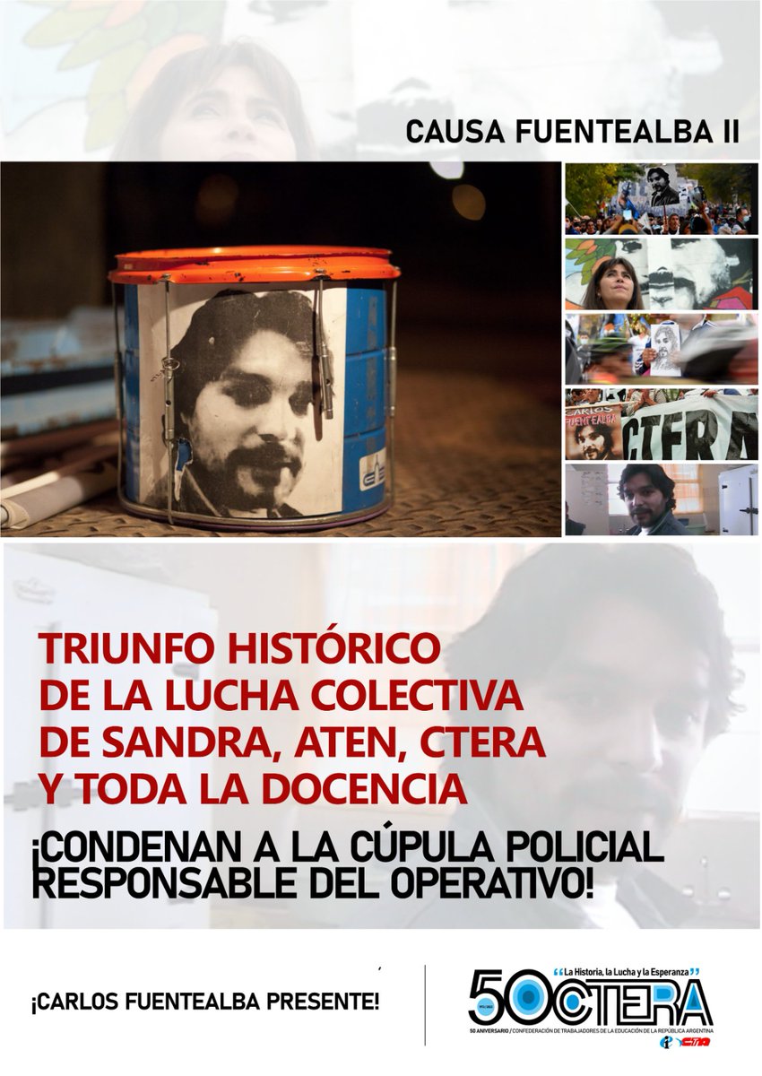Triunfo Histórico de la lucha colectiva de Sandra, Aten, CTERA y toda la docencia.
¡CONDENAN A LA CÚPULA POLICIAL RESPONSABLE DEL OPERATIVO!