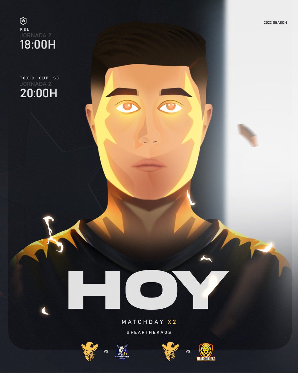 Kaos eSports (@kaosesportsgg) on Twitter photo #CR | MATCH DAY
Día de salir al ruedo con el objetivo de sumar en una nueva jornada ante rivales de gran nivel.
🏆| <a href="/RoyalEliteLeag/">Royal Elite League</a>
⚔️| Jornada 2
🆚️| @TitanStarsAll
⏰️| 18:00🇲🇽
🏆| <a href="/ToxicCup3/">Toxic_Cup</a>
⚔️| Jornada 2
🆚️| <a href="/ThunderKingscr/">Thunder Kings</a>
⏰| 20:00🇲🇽
¡Día del Kaos!
#FearTheKaos 🤠 #CR | MATCH DAY
Día de salir al ruedo con el objetivo de sumar en una nueva jornada ante rivales de gran nivel.
🏆| <a href="/RoyalEliteLeag/">Royal Elite League</a>
⚔️| Jornada 2
🆚️| @TitanStarsAll
⏰️| 18:00🇲🇽
🏆| <a href="/ToxicCup3/">Toxic_Cup</a>
⚔️| Jornada 2
🆚️| <a href="/ThunderKingscr/">Thunder Kings</a>
⏰| 20:00🇲🇽
¡Día del Kaos!
#FearTheKaos 🤠