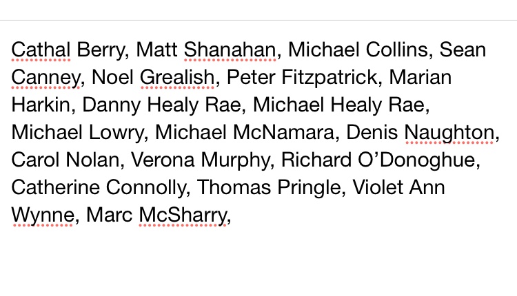 Unless I’ve missed someone this is the full list of independent TDs

It should be established how each of them intends to vote on the eviction ban next week

And voters should remember this come election time  #EvictionBan 
#independentsday