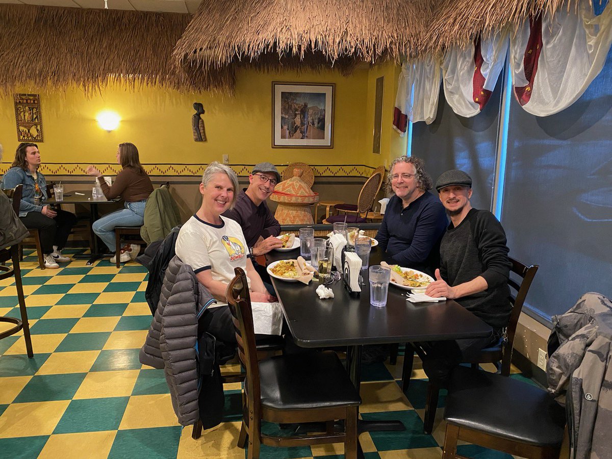 DHatMSU's tweet image. .@Chefdanhitweets @Datagrama @cantus94 and @HapticToledo enjoying dinner at Altu’s Ethiopian before tomorrow’s @MSUGlobalDH! #msuglobaldh