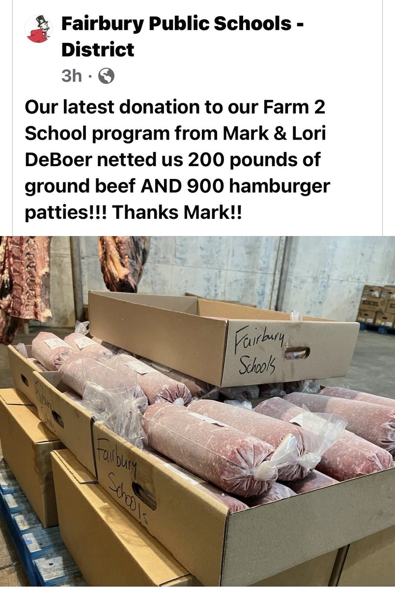 Once again, @farmermop delivers the goods for Fairbury!!! Our Farm2School program feeds fantastic local beef to our kids!! #jeffpride @FairburyJeffs @soaringjeffs @jrjeffs