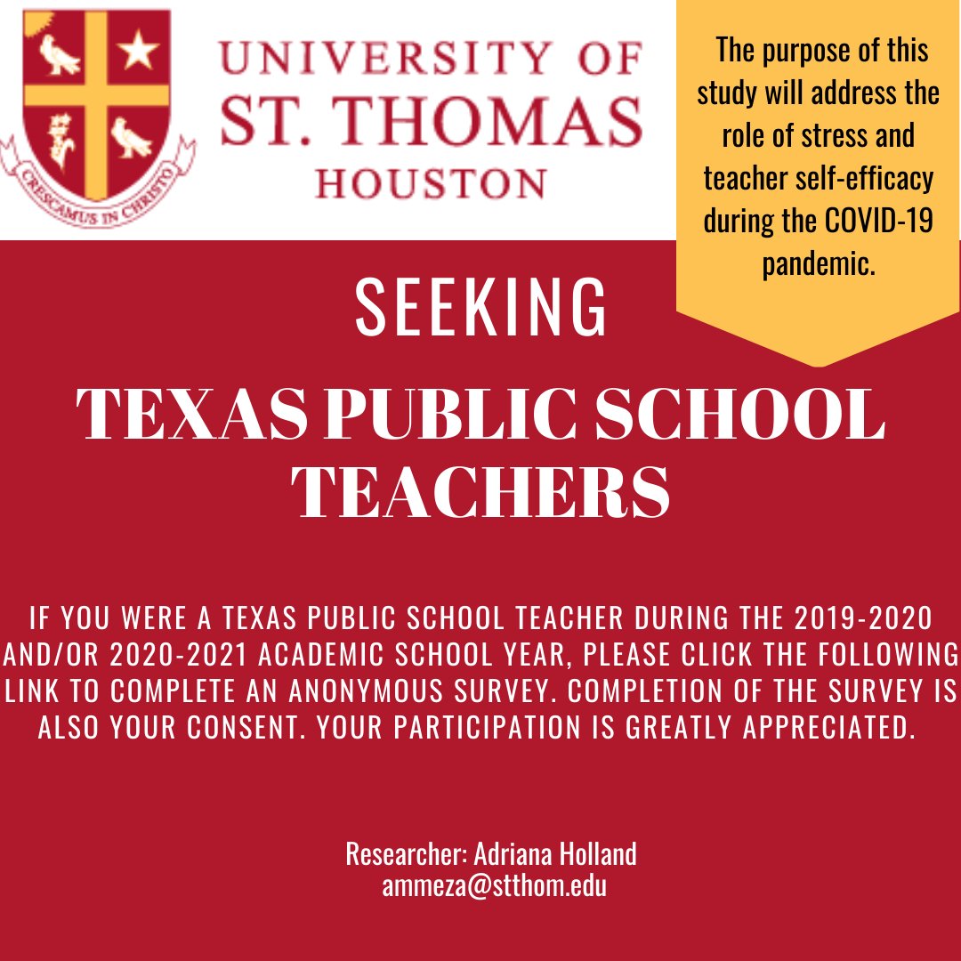 If you are an #educator, please consider completing my survey to contribute to ongoing research. Please #retweet to support!

stthomed.az1.qualtrics.com/jfe/form/SV_9L… 

#research #education #covid #EdD #university #researcher #dissertation #academia #texaseducation #schools #edutwitter #Texas