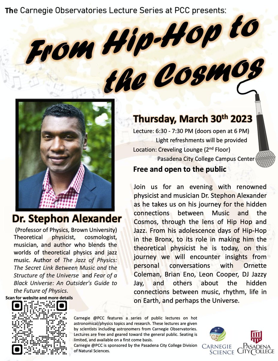 Pasadena City College Lecture: Connecting Jazz and Hip/Hop to Theoretical Physics
March 30th at 6:30pm