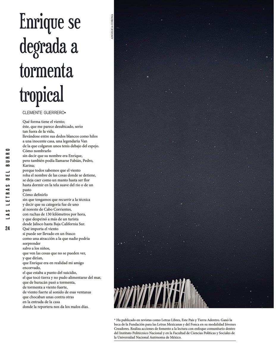 LetrasDelBurro's tweet photo. Quinto número. Página 24 
Enrique se degrada a tormenta tropical
Por: Clemente Guerrero
Número completo: https://t.co/f4hBuqvsDR

#LasLetrasDelBurro #Revista de #Literatura del #IPN #Cultura #Articulo #Cuento #Fotografia #Poesia

#LasLetrasDelBurro5 https://t.co/rwvE3LTwrQ