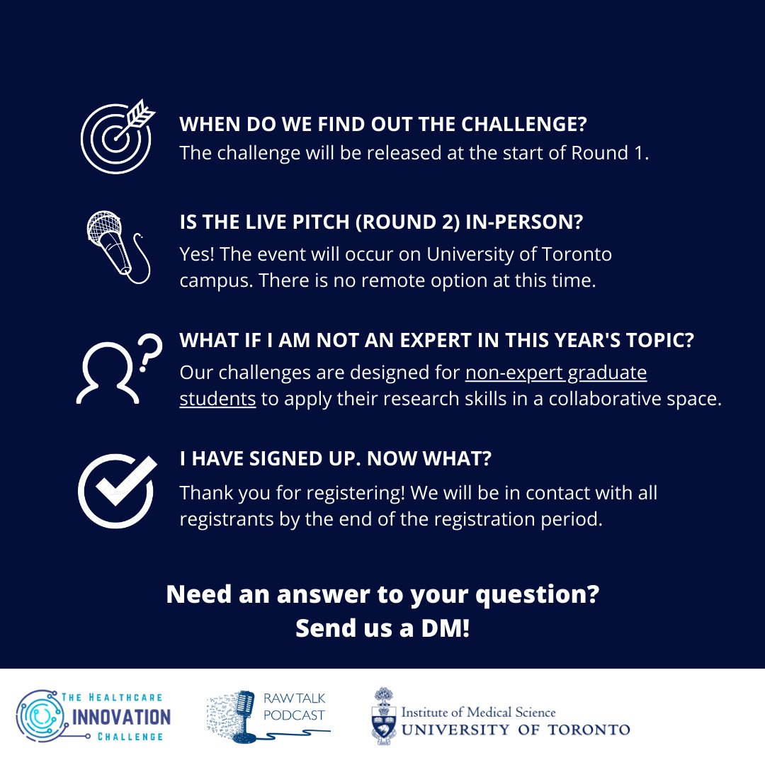 The Healthcare Innovation Challenge (@thehealthinnovc) on Twitter photo Questions? Learn more about what the Healthcare Innovation Challenge is all about with this FAQ! 👆 
Registration for the 2023 Healthcare Innovation Challenge is NOW OPEN! 🚨
#healthcare #innovation #canada #medicine #uoft #uoftmed #gradlife #gradschool #toronto #TO #medical Questions? Learn more about what the Healthcare Innovation Challenge is all about with this FAQ! 👆 
Registration for the 2023 Healthcare Innovation Challenge is NOW OPEN! 🚨
#healthcare #innovation #canada #medicine #uoft #uoftmed #gradlife #gradschool #toronto #TO #medical