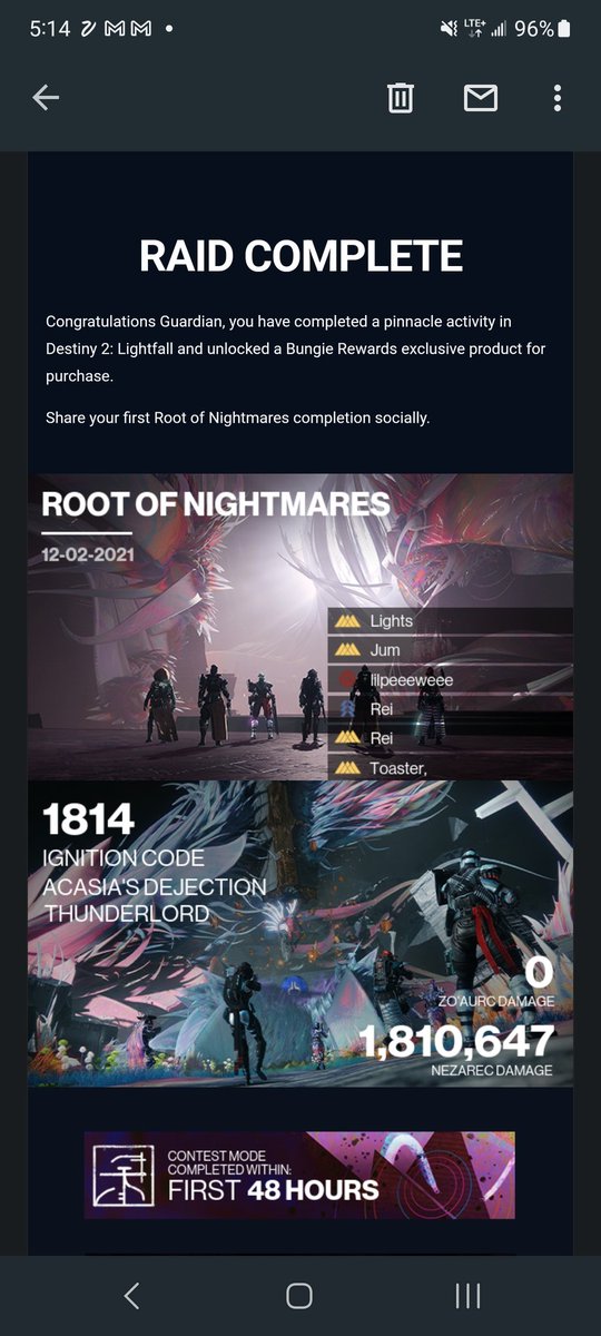 HG_Lights's tweet photo. @Bungie We completed World First Root of Nightmares in 2021 (see below). Congrats to Roen, but please DM me for our address to send the raid belt 😉
#Destiny2 #RootofNightmares #WorldFirst https://t.co/ajPKiEgdXw