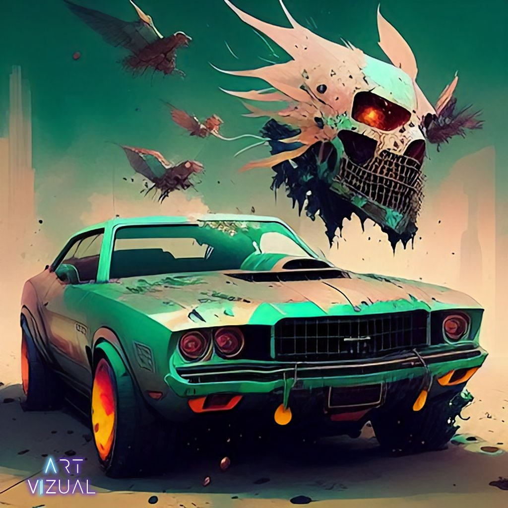 artvizual's tweet photo. Reaper Muscle Car #ai #artificialintelligence #ai_art #aiart #AIartwork #artvizual #midjourney #dalle #stablediffusion #digitalart #amazing #art #car #carart #waterink #carartwork #cariart #cyberpunk #cyberpunkart #musclecar #musclecarart #supercar #reaper #Reapercar https://t.co/j82z0LShfp