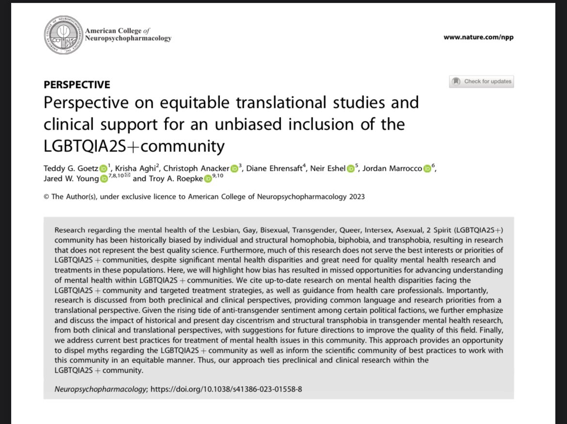 jordanmarrocco's tweet image. We’re out! This is what happens when we put together a study group where beautiful minds speak out @ACNPorg Congrats!Teddy Goetz @DrGlitterbear @JaredWYoung @NeirEshel @Der_Scientist @krishuponastar @dianeehrensaft1 @earthagae @EKaleEdmiston @npp_journal 
nature.com/articles/s4138