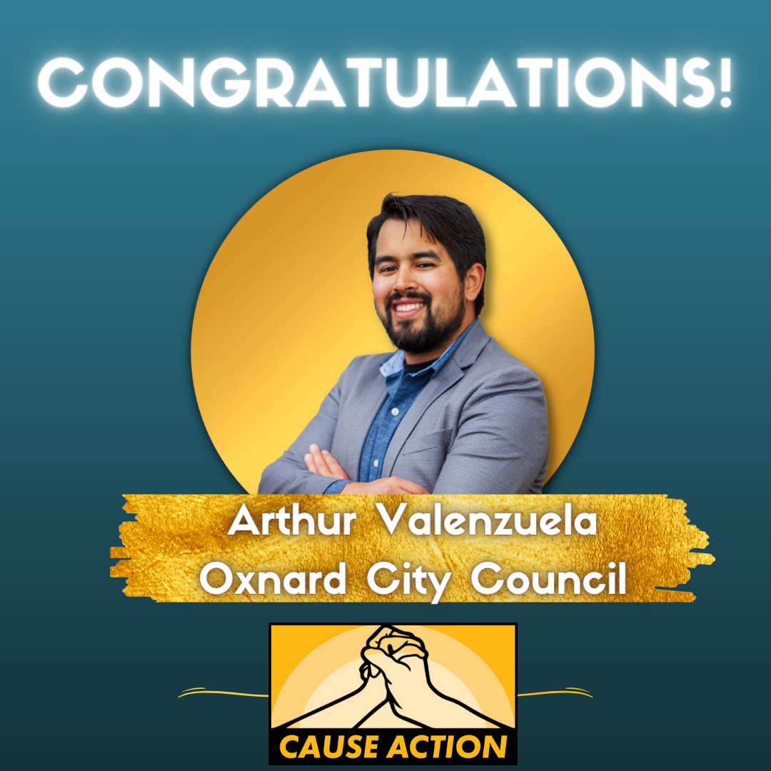 CAUSE Action sends a huge congratulations to Arthur Valenzuela on his election to the Oxnard City Council!

We’d like to thank all of the volunteers and supporters who spent hours with us working to get Arthur elected – this victory would not have been possible without y’all!