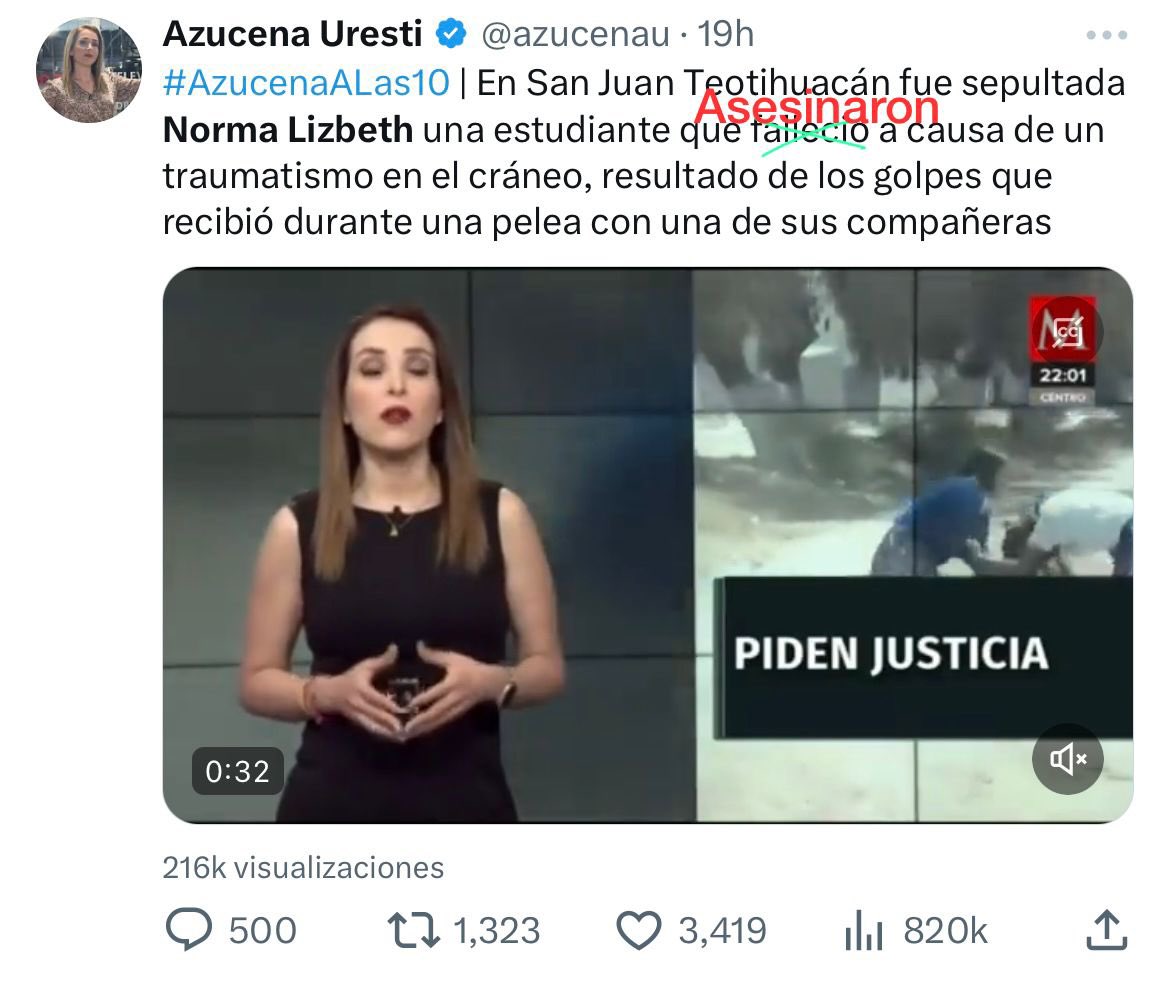 ccamacho88's tweet photo. Corregí estos titulares.

Como a Norma Lizbeth la ASESINÓ una mujer, los medios nacionales ponen que se “murió” o que “falleció” y no fue así, la MATÓ una mujer.

Vean como manipulan la información cuando no les conviene a su agenda feminista, no les importan las mujeres. https://t.co/Uw4Yu5H8ic
