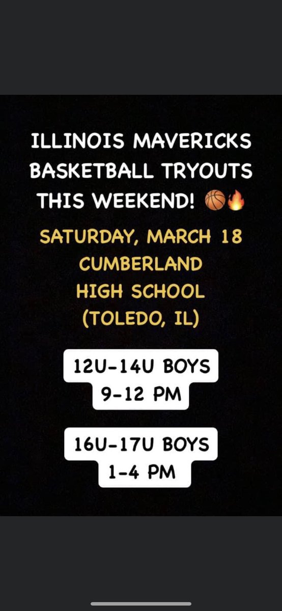 IllinoisMaveri2's tweet photo. TRYOUTS THIS SATURDAY! 
12U-17U BOYS

Register online @ https://t.co/aItnmJJkgX

Click the “EVENTS” tab 

#aaubasketball #basketball #ballislife #aau #youthbasketball #nba #basketballneverstops #basketballtraining #girlsbasketball #highschoolbasketball #basketballislife https://t.co/P6bcHcQg0i