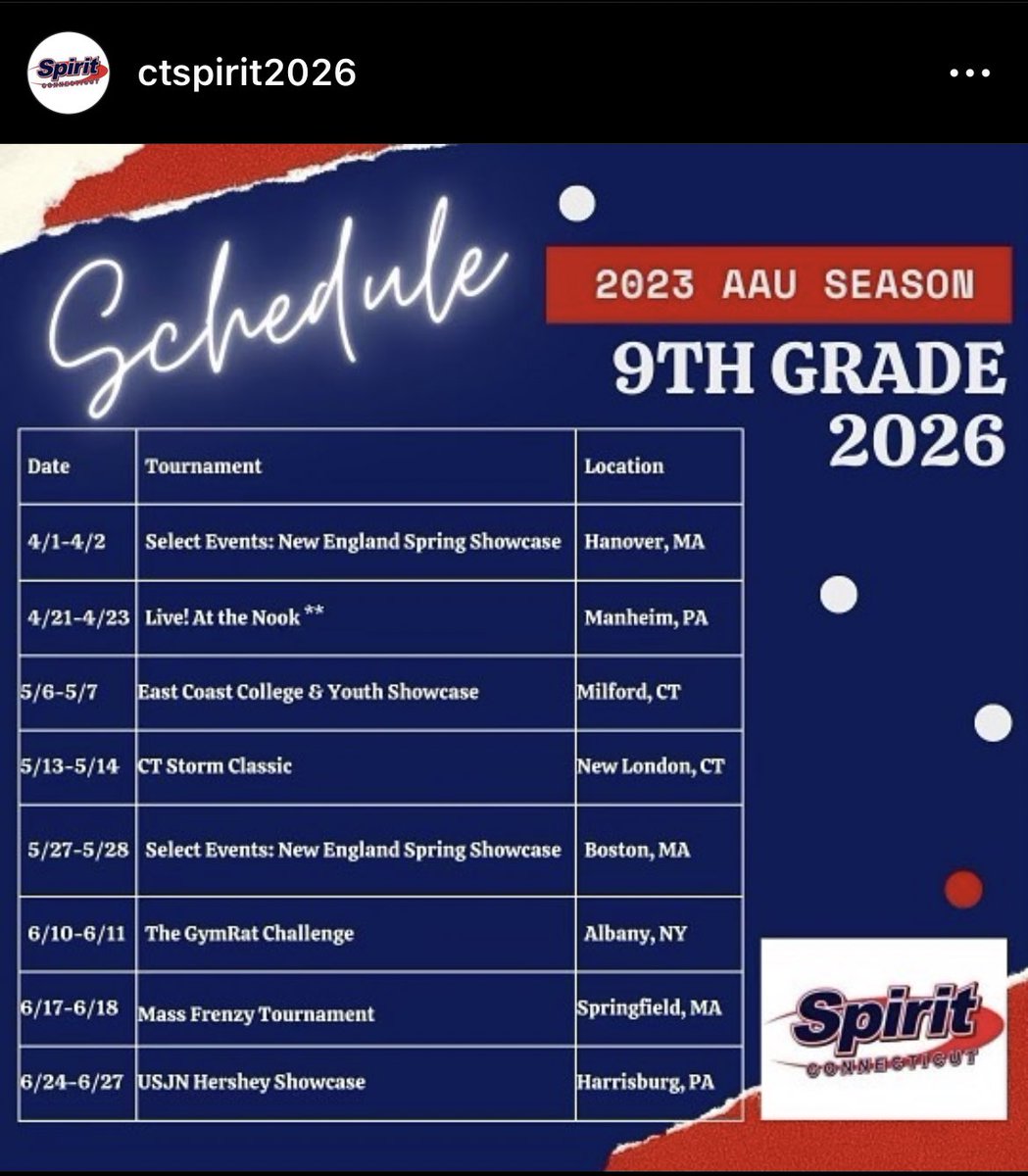 Here is my AAU schedule for <a href="/CT_Spirit/">CT Spirit Basketball</a> this upcoming season!