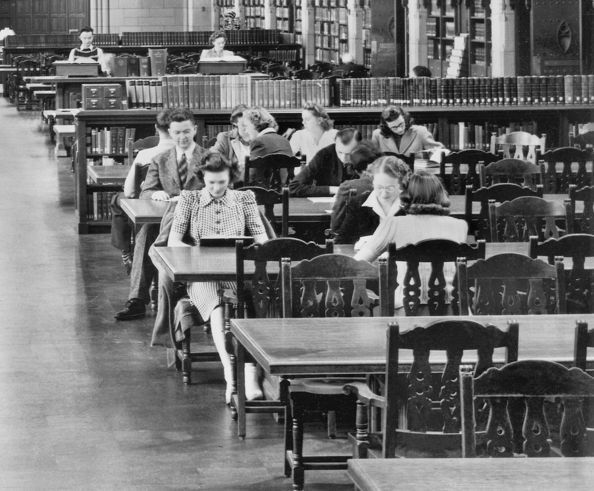 UW's tweet photo. Suzzallo Library, then and now. ⌛ 
Where's your favorite spot to study during finals? 📚 #TBT https://t.co/4BymL09Bqo