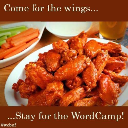WordCampBuffalo's tweet photo. We can’t help it if we have the country’s best wings. Right @williamsba? 

#WCBUF https://t.co/1dQu0cM1zi