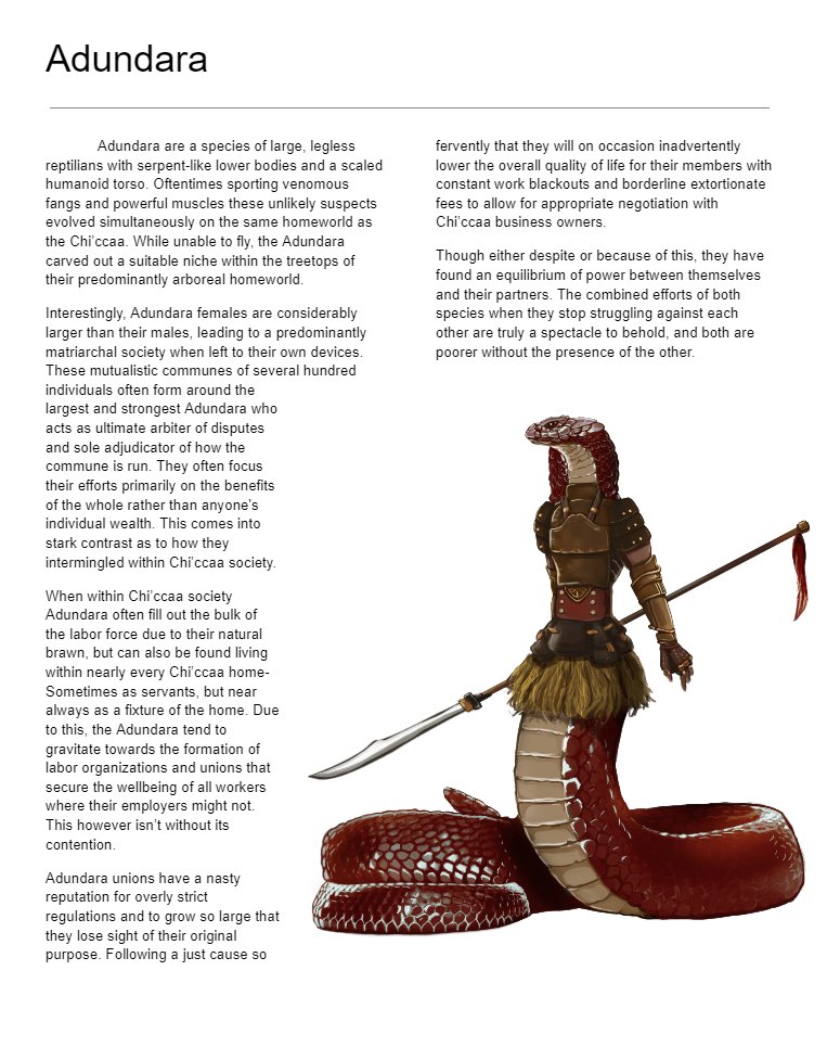 Thanks to <a href="/Ellinus2Ellinus/">Ellinus</a> for their fantastic depiction of our games Reptilian aliens the Adundara! I'm a personal fan of the shining on the lower half of the body.

#tabletopgaming #tabletopgames #gamedesign #scifi