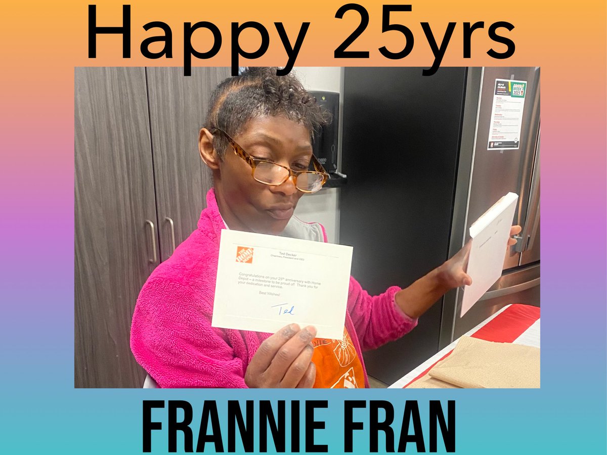 Sabrina H. (@sabrinah_3806) on Twitter photo WOW! 03/16/1998 was a special day at #3806. Shout out to Frannie Fran on her 25yr Depotversary and a special card from our CEO Ted Decker Congratulations 👏🎉👏
<a href="/MeganTorresD305/">Megan Torres</a> <a href="/Froilimar1/">Froilimar_3806 ASDS</a> WOW! 03/16/1998 was a special day at #3806. Shout out to Frannie Fran on her 25yr Depotversary and a special card from our CEO Ted Decker Congratulations 👏🎉👏
<a href="/MeganTorresD305/">Megan Torres</a> <a href="/Froilimar1/">Froilimar_3806 ASDS</a>