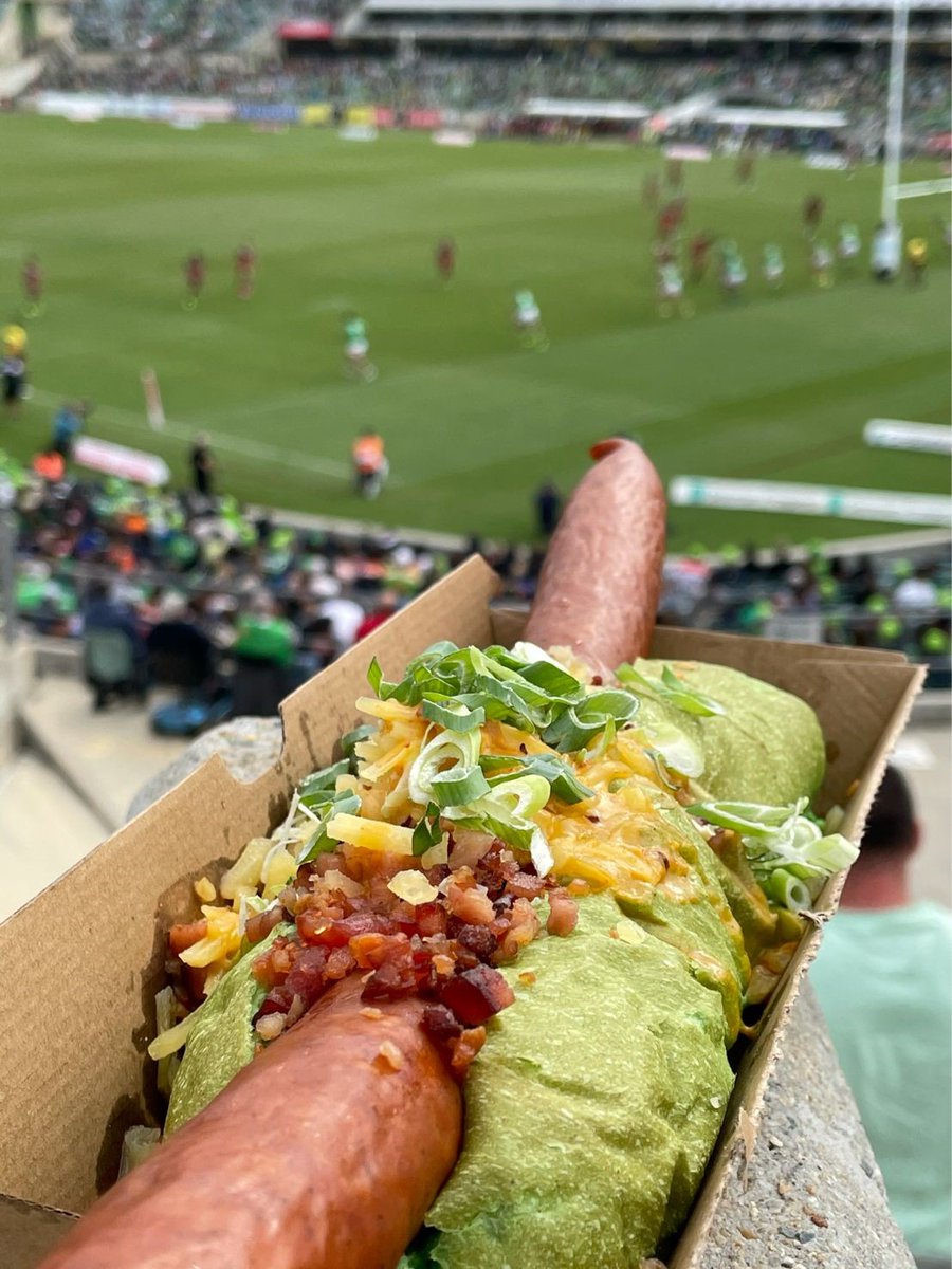 giostadium's tweet photo. Try the COREY HORSBURGH BIG RED DOG, a 12-inch frankfurt, cheese, bacon, shallots, house-made beer &amp; bacon cheese sauce on a Raiders green bun. Available from Snag Street Dogs on the Eastern side of the stadium. More info: https://t.co/4SjBIvBVSt
@RaidersCanberra @cronullasharks https://t.co/CLujfTy8Da