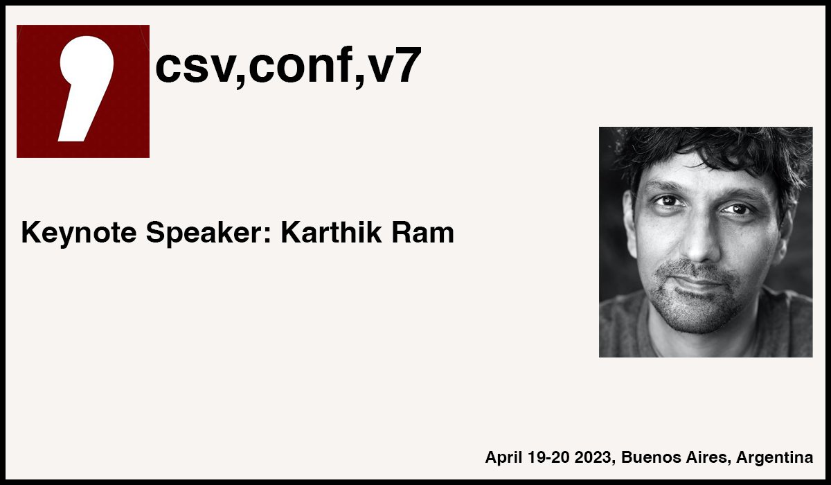 Excited for #csvconfv7 featuring keynote speaker <a href="/_inundata/">Karthik</a>, Karthik Ram! Join us for two days of learning and sharing about all things #datascience and #opendata in a welcoming and inclusive community. 

Register now and don't miss out! #rstats 

🎟: csvconf.com